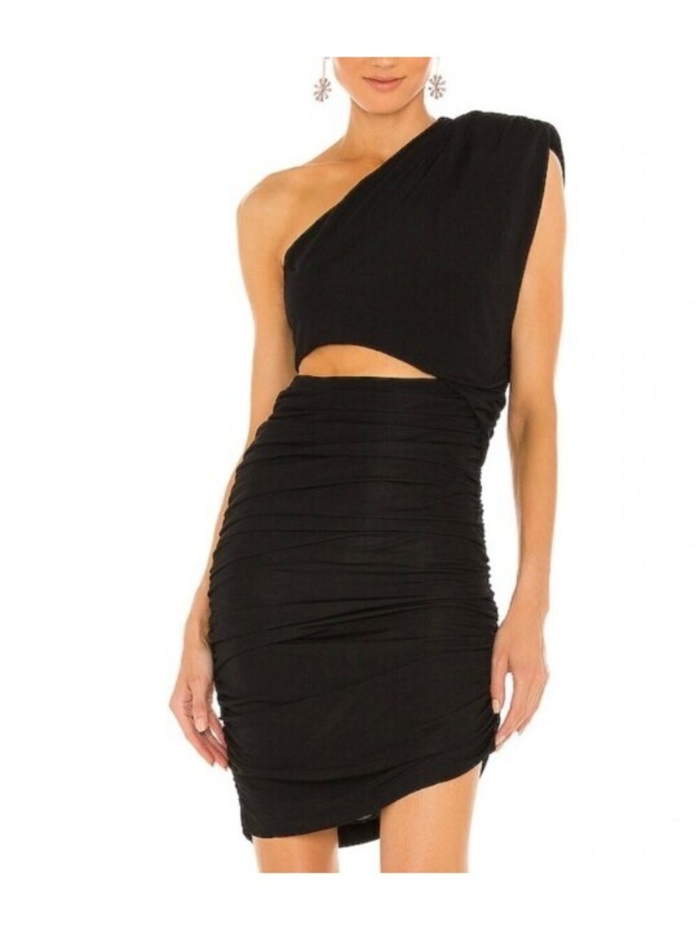 Ronny Kobo Carrie Dress Black One Shoulder Ruched Cutout NWT XS